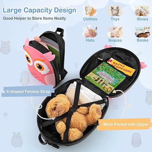 BABY JOY 2 Pcs Kids Luggage Set, 16" Rolling Suitcase w/ 12" Backpack, Airline Approved for Girls & Boys Children Toddlers, Kids Carry On Luggage with Wheels (Owl)2