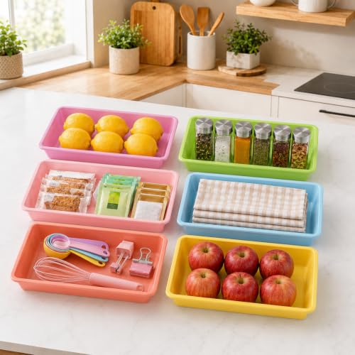 gisgfim 12 Pack Letter Size Flat Storage Paper Tray Organizer Bin Tray Plastic Stackable File Organizer for Classroom Library School Office Teacher Desktop Book Organization (Pastel) - Image 6