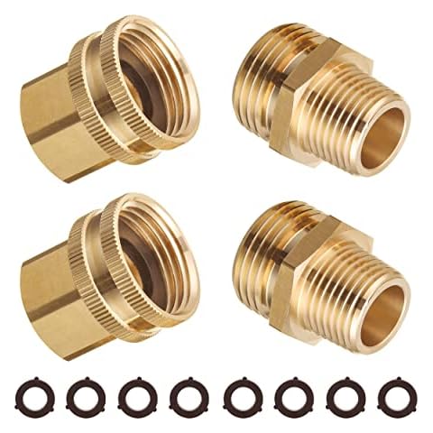 JOEJET Garden Hose Adapter, 3/4 Inch GHT to 1/2 Inch NPT, Brass Quick Connect Garden Hose Fittings, 2 Pack Cover