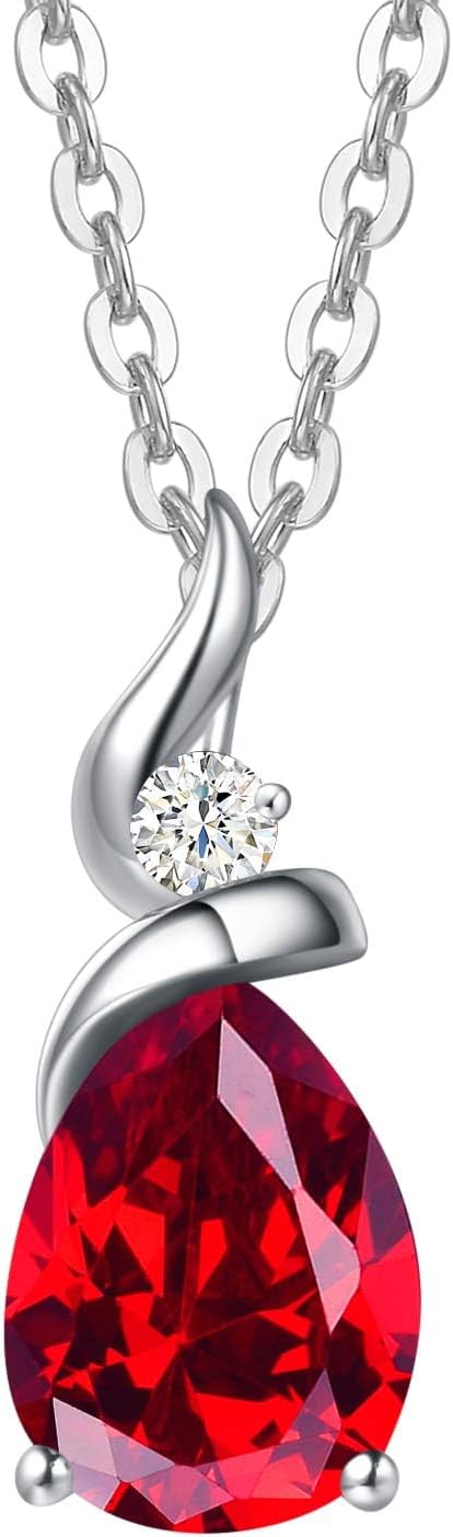 14 Carat Solid White Gold Pear Birthstone Necklace, Lab-Grown Diamond Gemstone Pendant Necklace with Sterling Silver Chain, Fine Jewellery Anniversary Christmas Birthday Gift for Women Her
