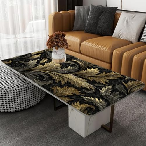 Image of Black Gold Baroque Desktop Sticker 39.37x23.62In, Luxury Leaf Pattern Desk Decal, Easy Clean Table Surface Sticker, Elegant Office Home Decor