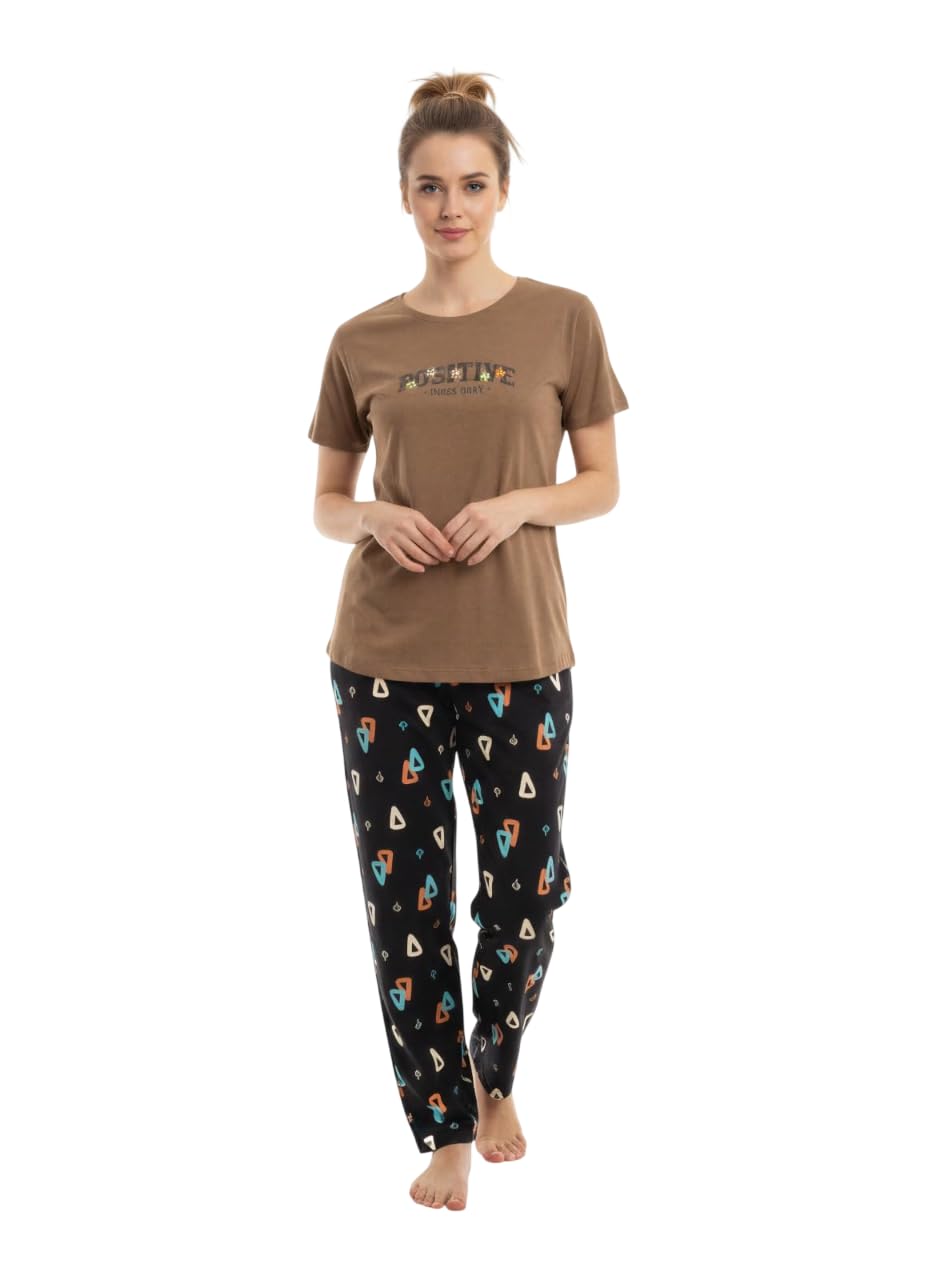 Women’s Pure Cotton T-Shirt & Pajama Set | Soft Printed Cotton Nightwear & Loungewear | Comfortable Short Sleeve Top with Pajama | Daily Home Wear | Sizes S to 3XL-picture-24