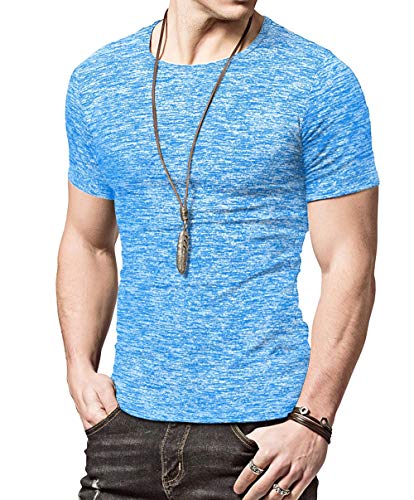 KUYIGO Men's Quick Dry Short Sleeve T-Shirt Running Workout Shirts XL Blue
