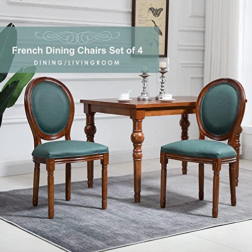 Image of Virabit French Country Dining Chairs Set of 4, Vintage Louis Chairs with Curved Backrest and Beautifully Carved Solid Wood Frame Farmhouse Dining Chairs for Living Room, Kitchen, Restaurant