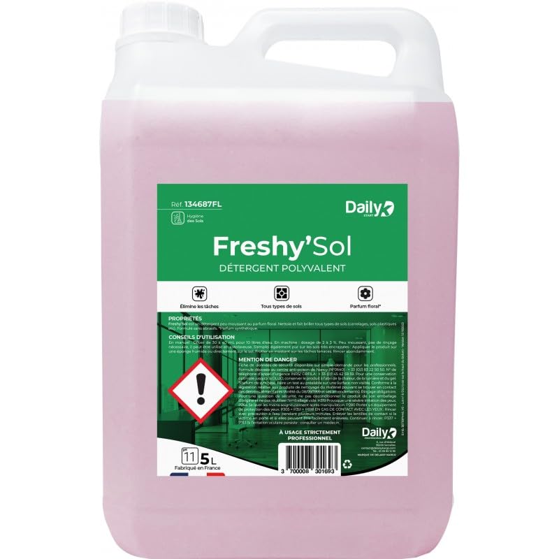 DAILY K Détergent Sol 5L - Nettoyant Pour Tous Types de Sol FRESHYSOL en Bidon - Produit Multi...