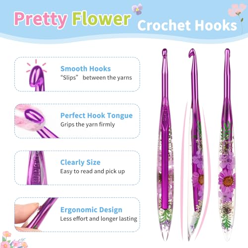 Image of Coopay Crochet Hooks, 6.5mm Ergonomic Crochet Hook with Floral Plastic Grips, Stylish and Unique, Ideal for Crocheting Blankets, Dolls, Shawls, Hats, Scarves (K-6.5mm)