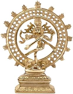 Lord Shiva Statue/Brass Nataraja Idol - Metallic Golden-Look 8.3 Inches Tall Sculpture with 2.28 Pound Weight - Ethnic Home Decor/Religious Gifts for Men and Women