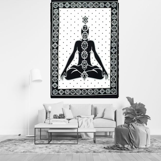AVA Collections Tapestry Multicoloured Wall Hanging Psychedelic Tapestries Indian Cotton Poster Picnic Sheet Wall Decor Blanket Wall Art Hippie Bedroom Décor (Black and White - Image 2