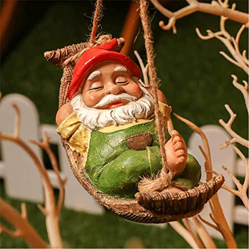 Funny Garden Gnomes Outdoor Hanging Statue Garden Decor Fairy Garden Swinging Leaf Hamac Figurines Résine Pelouse Ornements Cover