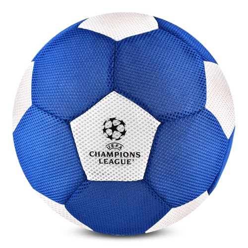 Hy-Pro Offiziell lizenzierter UEFA Champions League Fußball – Riesen 14 Zoll Mesh-Ball für Fußball & Multisport-Spiele drinnen und draußen – Weicher & Sprungfreudiger Ball mit Logo und Vereinsfarben