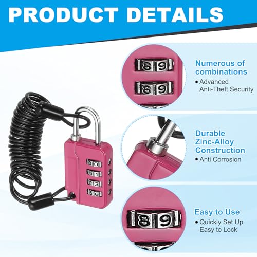 Image of MECCANIXITY Combination Lock, 4 Digit Padlock Combination Outdoor Waterproof Locker Lock with Steel Cable for Gym Luggage Home Sports Hasp Storage, Peach Pack of 2