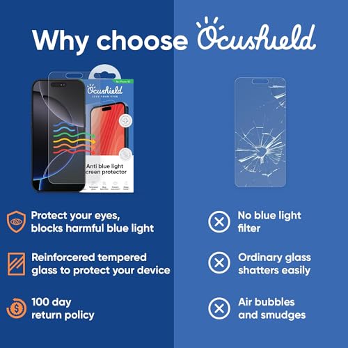 Image of Ocushield Screen Protector for iPhone 17 Air - Blue Light Tempered Glass, Blue Light Filter, 95% Transparency, Bubble-Free Install, Scratch-Resistant, Case Friendly