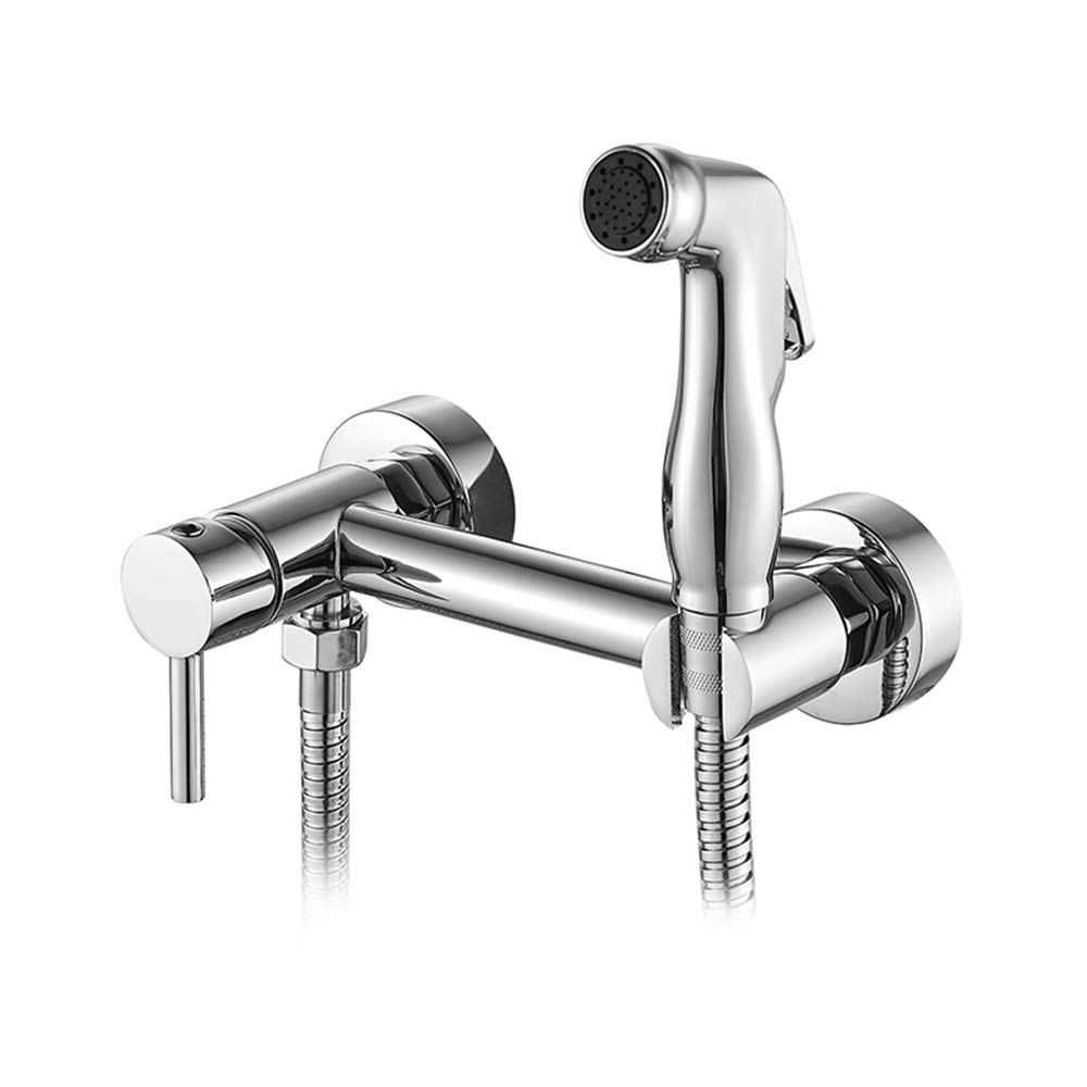 Toilette Bidet Spray, Bidet Pulvérisateur en Laiton Chromé Kit Mitigeur Douchette à Main Mural Kit Douchette WC pour Toilette avec Eau Chaude et Froide, Tuyau Flexible pour Hygiène