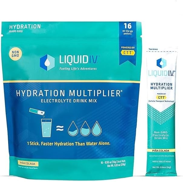 Liquid I.V. Multiplicador de hidratación - Piña Colada - Paquetes de polvo de hidratación Mezcla de bebida con electrolitos Barra de una sola