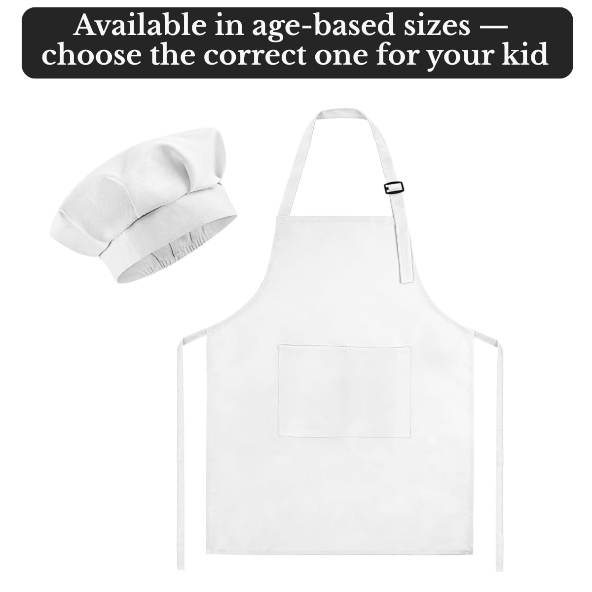 MAKSTILE Kids Apron with Chef Cap With Adjustable Neck Strap |Apron for Kids for Cooking, Baking, Painting & School Activities | Chef Apron for Girls & Boys | 3 to 6 Years | Size-50 x 37 cms (White) 1