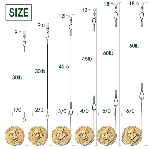 Vipfish Fishing Hook Rigs - Fishing Leaders with 7x7 Stranded Nylon Coated Wire and Crane Swivel for Saltwater-Sizes O\'Shaughnessy Hooks 1/0 to 6/0