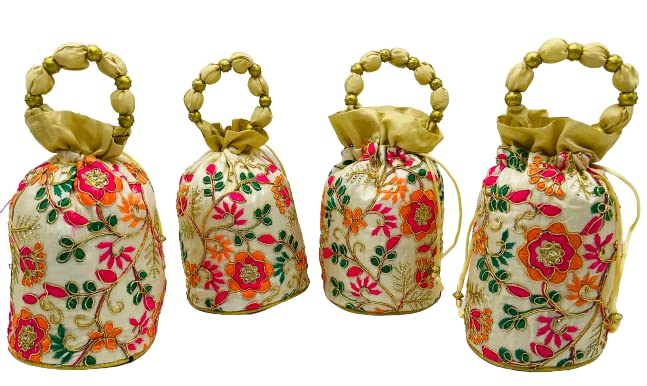 Ankit Traders Embroided Moti Handle Gold Floral Design Royal Batwa Bag Bridal Purse Women handbag Shagun Pouch Return Gifts (pack of 24) (B0BCGB1YGZ) Amazon Price History, Amazon Price Tracker