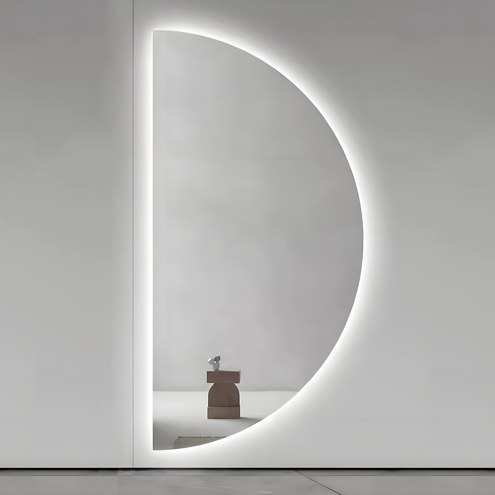 SXFSDOU Half Moon LED Frameless Bathroom Mirror, 3 Colors Light Semi Circle Wall Mirror with Anti-Fog, Dimmable Brightness for Home Decor(Left Cut,60x120cm/24x48in)
