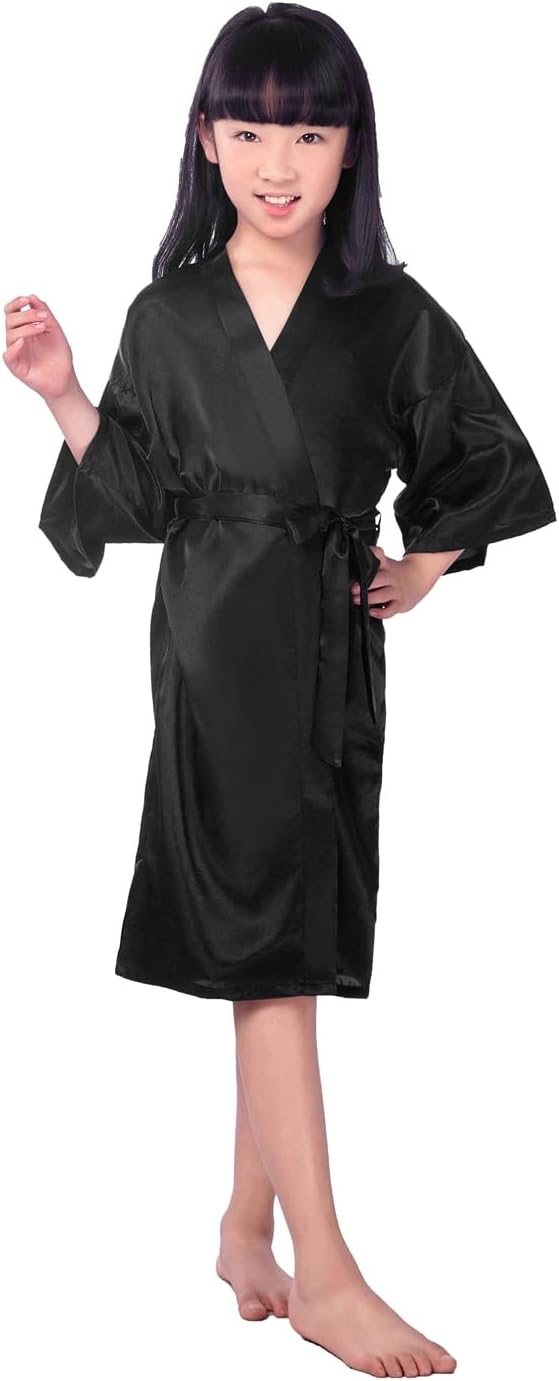Kids Girl's Silky Satin Kimono Robe for Spa Wedding Birthday Party Child Children's Gifts