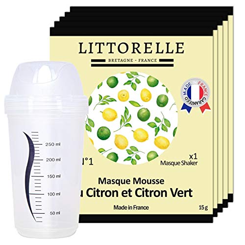 Littorelle - 5 Mascarillas con Shaker - Mousse de Lima y Limón - Fabricado en Francia - Purifica la Piel, Revitaliza e Ilumina el Cutis - Refrescante y Matificante - Pieles mixtas, grasas, normales Cover