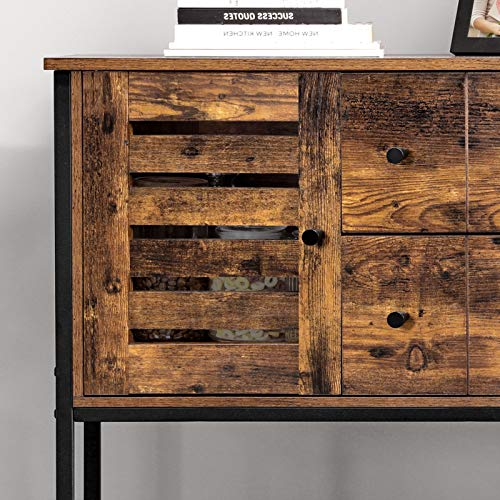 VASAGLE Mobile da Cucina, Credenza con 2 Scomparti e 2 Cassetti, Armadietto  con 1 Ripiano, per Sala da Pranza Soggiorno, 100 x 35 x 84,5 cm, Stile  Industriale, Marrone Vintage e Nero LSC082B01