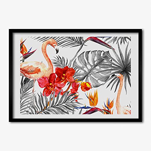 Affiche Flamants Roses cadre MDF 70x50 cm tableau photo pour mur chambre