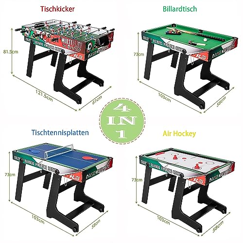 HLC Tischkicker Spieltisch 4 in 1 Multi Spieltisch Kicker Multigame Spieletisch Klappbar Teleskopstangen Spieltisch Multifunktionstisch Billard Tischtennis Tischhockey 123 * 61 * 80CM, Mehrfarbig – Bild 3