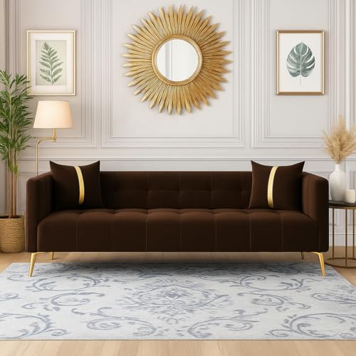Image of Furny Styling 3 Seater Fabric Sofa Set (Brown) | Soft Velvet Fabric | Modern Design | Comfortable Seating | Living Room Furniture