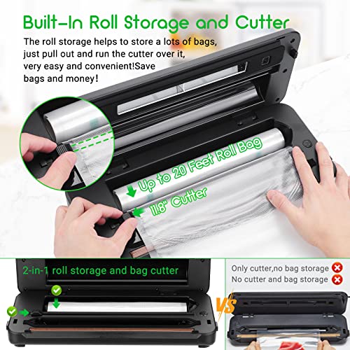 Inkbird Food Vacuum Sealer Machine, Sealing-Time Countdown& Viewable Window, Automatic Food Sealer, Built-In Cutter And Roll Storage(Up To 20Ft), One-Touch Moist Modes For Seasoned Meat, 5-Modes For Daily Need, Led Indicator, Starter Kit With Vacuum Sealers Bag*5, Roll*1& Seal Gasket #TOP4