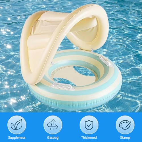 Image of Proberos Inflatable Baby Pool Float with Sun Canopy for Age 1-3, UPF 50+ Sun Protection Safe Toddler Swim Ring with Handles, Soft PVC Swim Tube, Infant Swimming Float Seat, 24-54cm