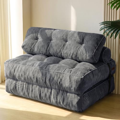 Image of MAXYOYO Folding Sofa Bed, Convertible Chair Bed with Pillow | Foldable Couch with Back Support, Portable Fold Out Chair Comfy Floor Sofa for Living Room Bedroom, Dark Grey, Double