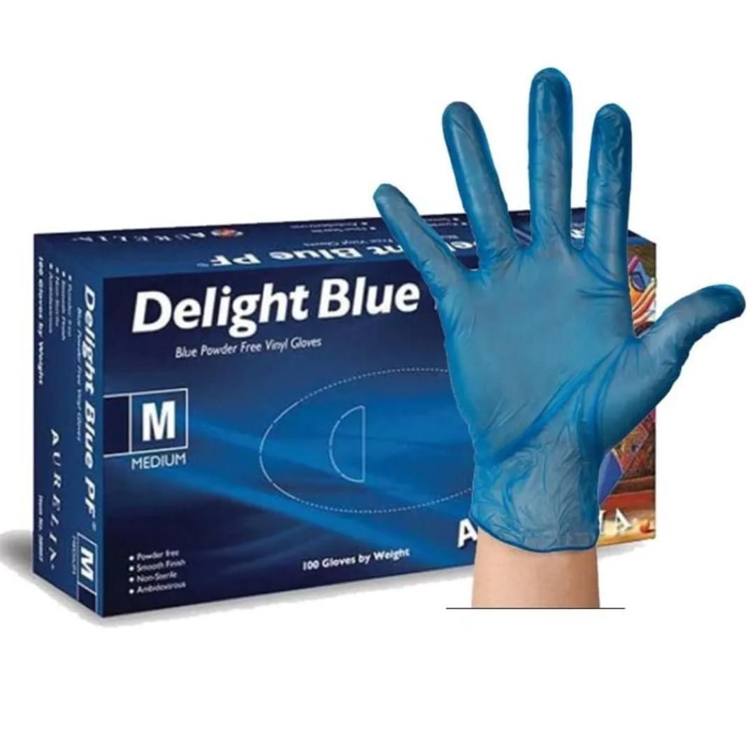 Apex Business Supplies Small 500 Vinyl Blue Gloves Delight PF Disposable Gloves | Powder Free and Non-Sterile Multipurpose Strong Disposable Gloves | Medical & Food Grade Gloves 5 Boxes