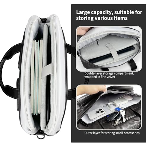 Image of MOCA PU Leather Laptop Bag for Men & Women | Office Briefcase | Multi-Pocket Messenger Bag | Fits 15.6 Inch Laptop | Adjustable Shoulder Strap