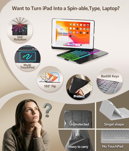 Image of BABG Keyboard Case for iPad 9th Generation, 360 Rotatable Backlit Keyboard with Pencil Holder for 10.2 inch iPad 9th Gen 2021 / 8th Gen 2020 / 7th Gen 2019 and iPad Air 3 / Pro 10.5 inch -Shiny Black