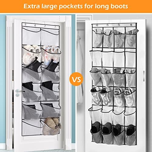 MISSLO Over Door Shoe Storage Organiser with 12 Large Mesh Storage Pockets Boots Hanging Shoe Rack, White