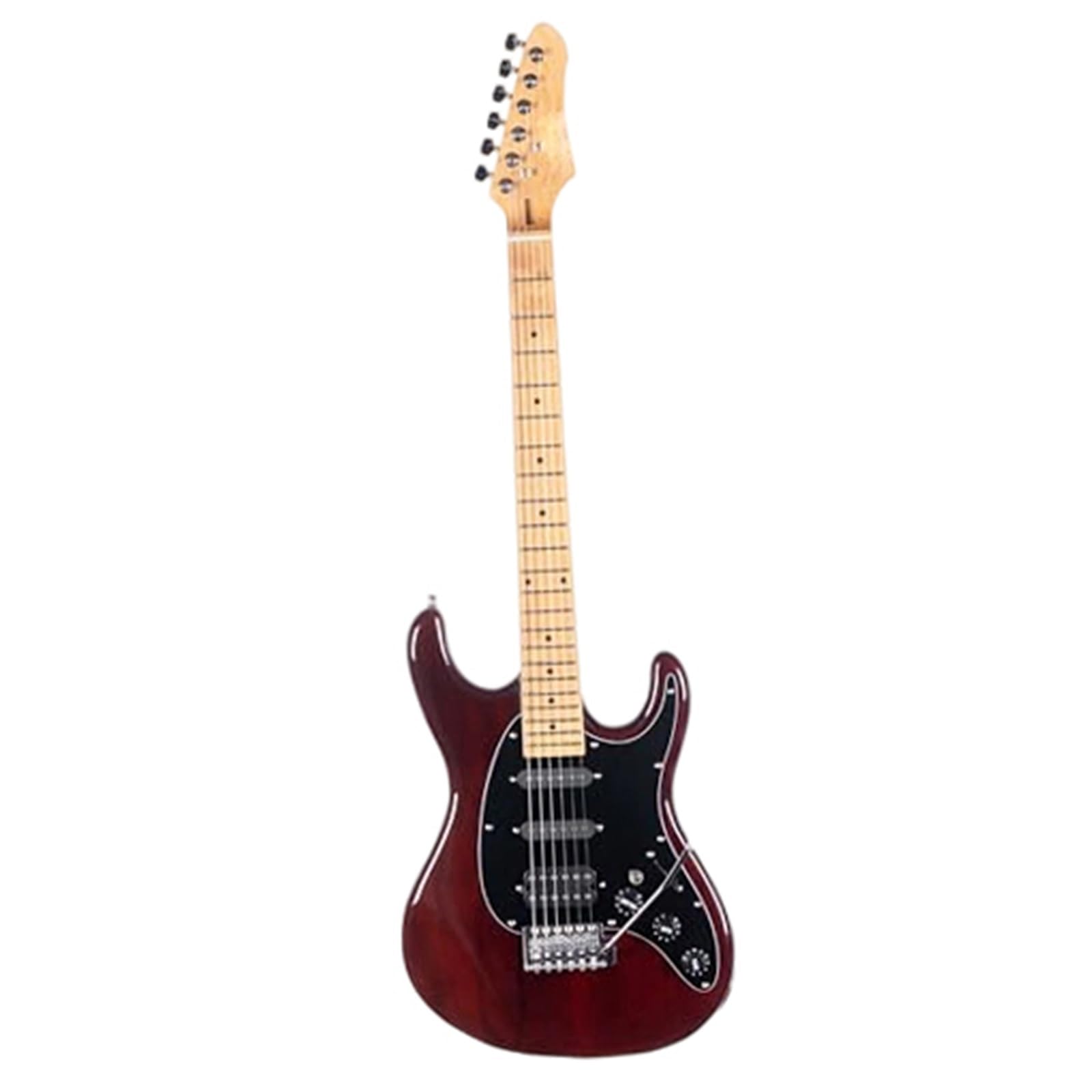 Gitara Elektryczna Instrumenty Muzyczne Początkujący SSH Elektryczna Gitara Z Litego Korpusu Drewna Klonowego Regulowana 7 Strun Profesjonalna Wydajność(Dark red)