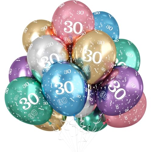 Jwssor 30th Birthday Balloons 20pcs Metallic 12inch Number 30 Multicolored Colorful 1st Birthday