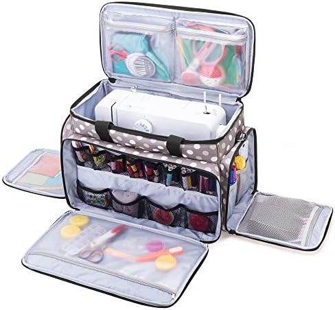 LUXJA Sewing Machine Case with Removable Padding Pad, Travel Case for Sewing Machine and Accessories (Fit for Most Standard Sewing Machines), Gray Dots (Bag Only)