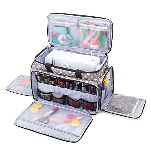 Luxja Sewing Machine Carrying Bag with Removable Padding Pad, Travel Case for Sewing Machine and Accessories (Fit for Most Standard Sewing Machines), Gray Dots (Bag Only)