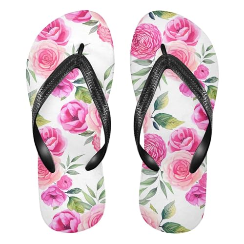 Maple Leaf Sketch Orange Pink Roses Leaves Flip Flops for Beach Thong Sandals Anti-slip Lightweight Beach Slippers for Summer Outdoor Travel