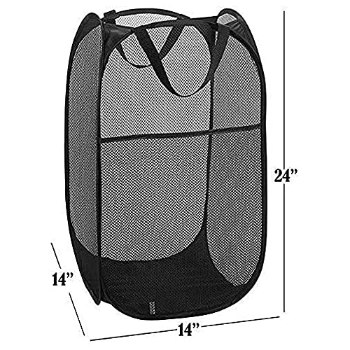 2 Packs Mesh Pop Up Laundry Hamper (Black) With Portable, Durable Handles, Collapsible For Storage, Foldable Pop-Up Laundry Bags For Kids Room, College Dorm Or Travel #TOP1