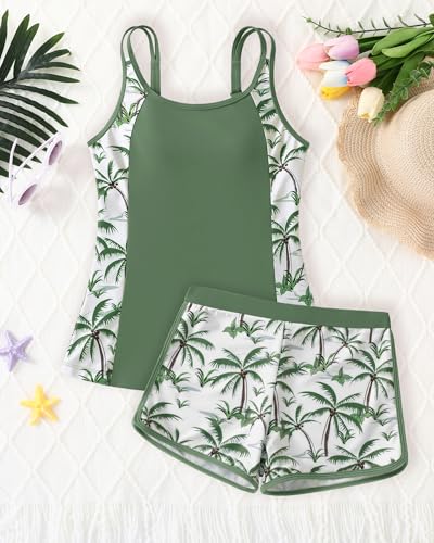 Image of Teen Girls Tankini Swimsuit Adjustable Straps Modest Bathing Suits Girl 2 Piece Swimwear with Shorts 7-16 Years