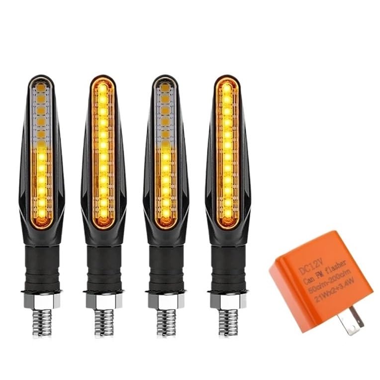Clignotants moto LED écoulement d'eau ambré 4 pièces avec centrale anti-clignotement rapide