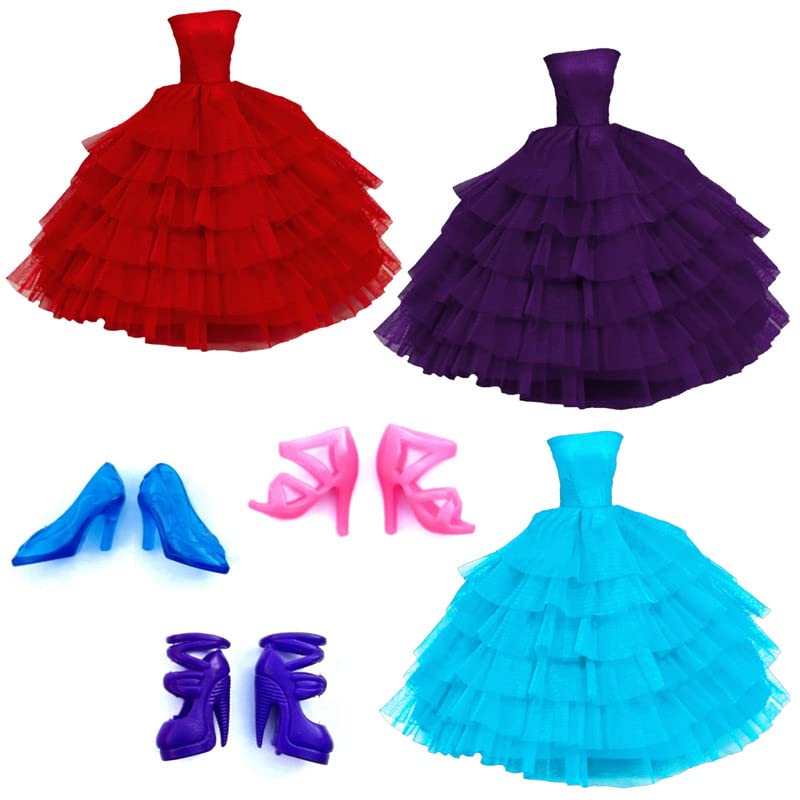 Mini Gifts - Doll Accessories, Frock Doll Dresses, Handmade Clothes for Dolls [Blue/Red/Purple] with 3 Pair Shoes (B0BMXJ6PK8) Amazon Price History, Amazon Price Tracker
