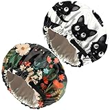 Zewurtuw 2PCS Satin Hair Bonnet Silk Bonnet for Sleeping Double Layer Reusable Elastic Adjustable Hair Caps Cute Women Girls-Cat