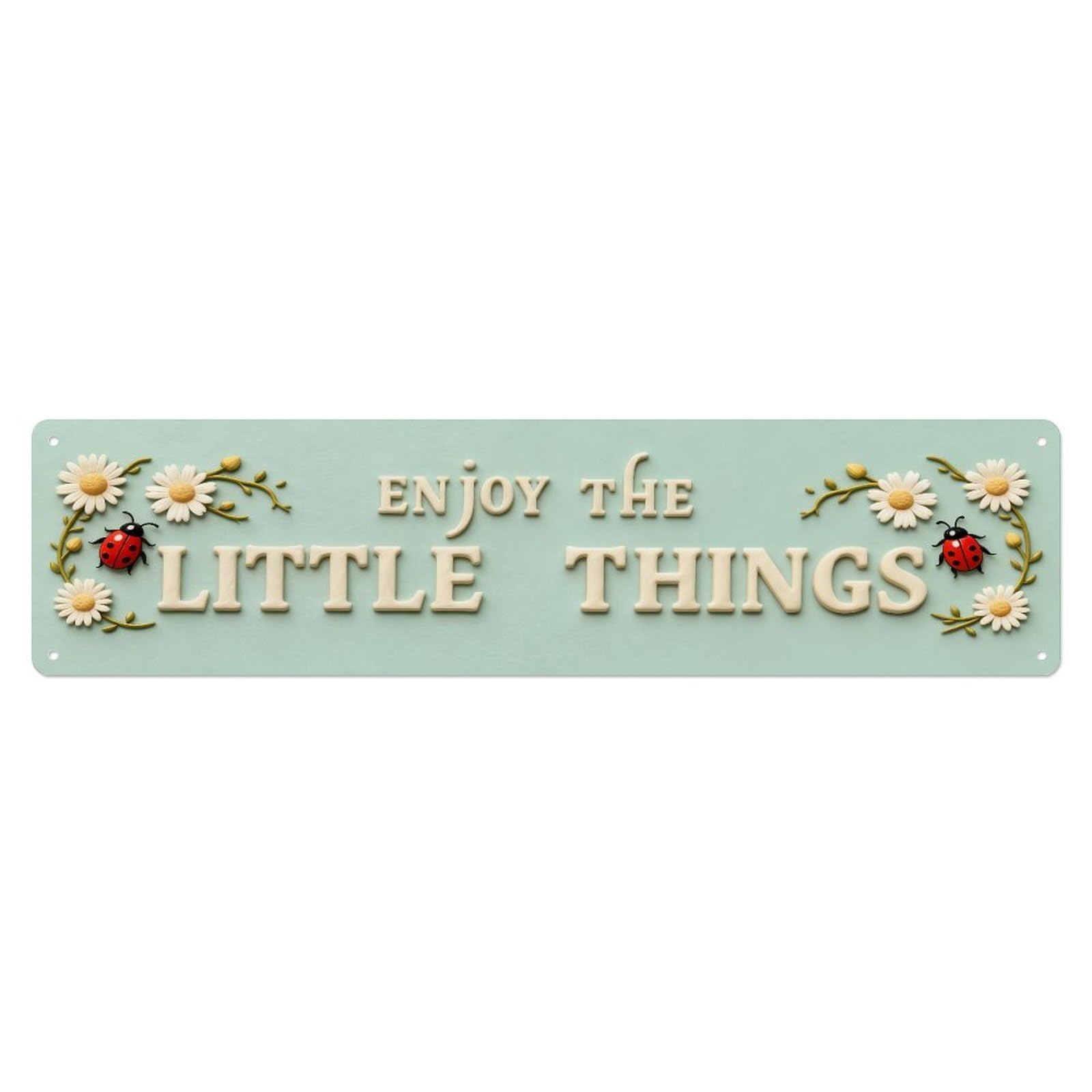 Floral Ladybug Daisies Text Design Metal Tin Sign Plaque