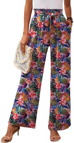 Heymoments Women's Wide Leg Lounge Pants with Pockets Lightweight High Waisted Adjustable Tie Knot Loose Trousers