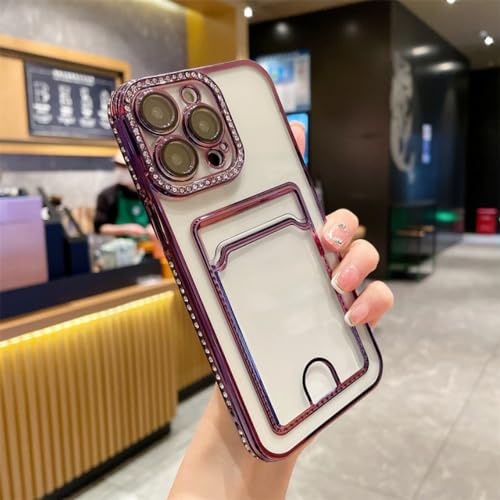 Étui iPhone en diamant de luxe avec porte-carte plaqué élégant