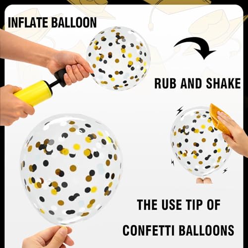 Image of Graduation Decorations 2026 - Graduation Balloons 62pcs 12 Inch Black Gold White Grad Print Latex Confetti Balloons for College High School Class of 2026 Congrats Grad Party Decor Supplies (Ribbon)