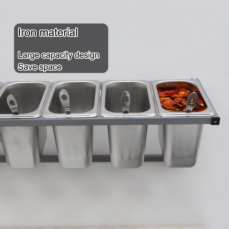 XLIHAWY Pizza Topping Station, Stainless Steel Spice Organizer Stand, Wall-Mounted Buffet Containers Set for Sauce Fruits Ingredient Kitchen Restaurant Pantry(A,50x25x23cm)